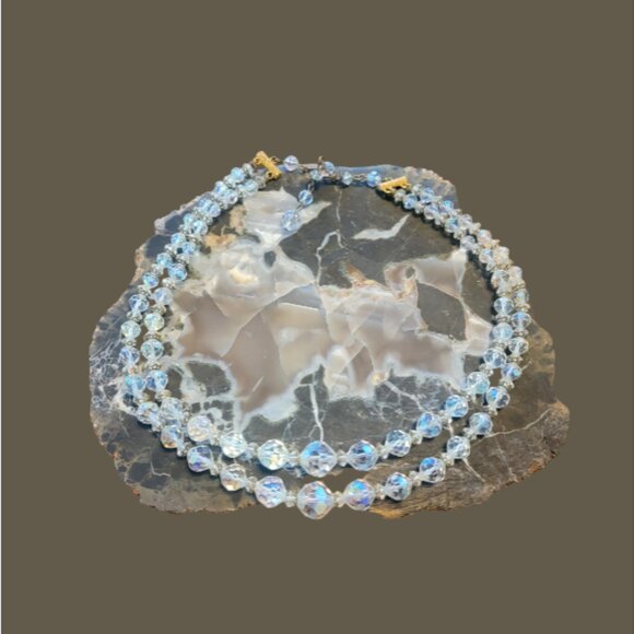 Jewelry - Vintage Aurora Borealis Faceted Multistrand Crystal Beaded Necklace